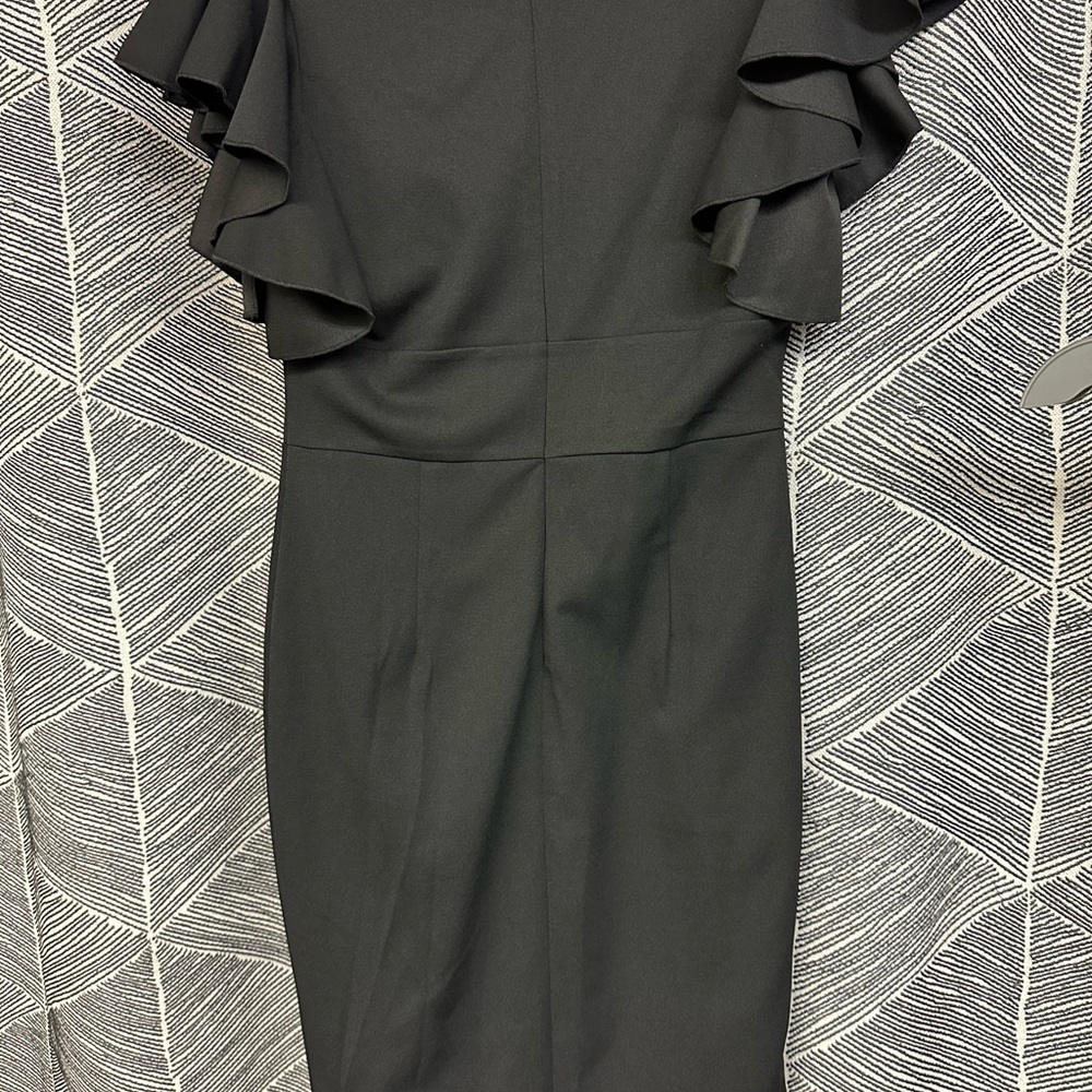 Knitee Womens Deep-V Neck Ruffle Sleeves Cocktail Party Pencil Slit Dress <269> - Picture 8 of 9
